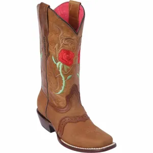 Red Rose Square Toe Women's Cowboy Boots