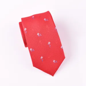 Red Roses & Daisies Floral Designer Luxury Modern Woven Tie 3"