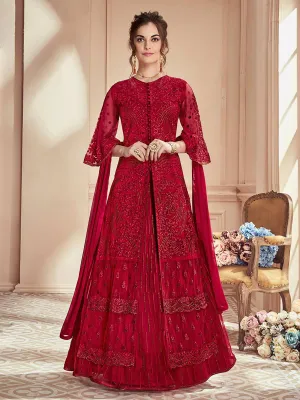 Red Rouge Thread Embroidered Designer Lehenga Suit