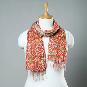 Red - Sanganeri Block Printed Cotton Stole with Tassels 67