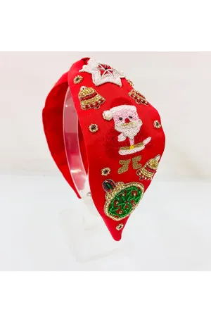 Red Santa Claus Embroidered Pure Crepe Hairband