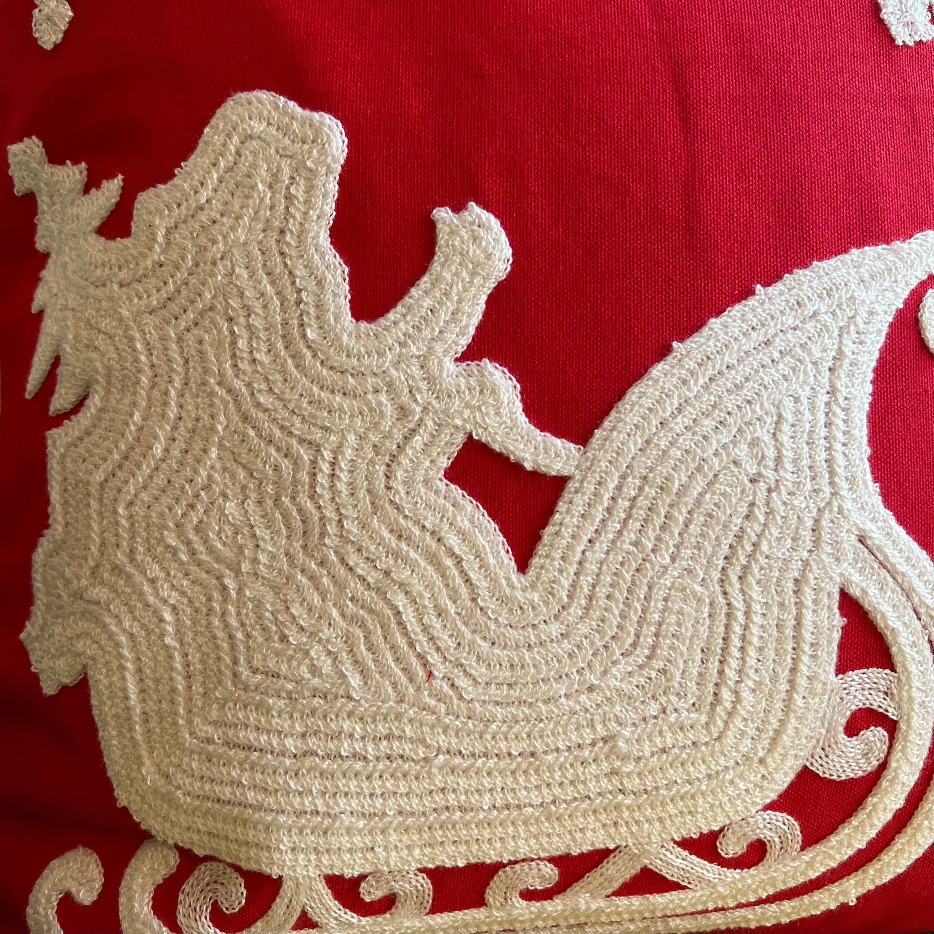 Red Santa’s Sleigh Embroidered Pillow Cover