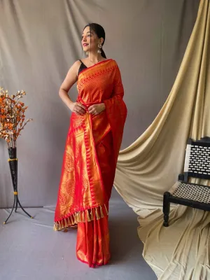 Red Saree in Pure Kanjeevaram Silk Woven