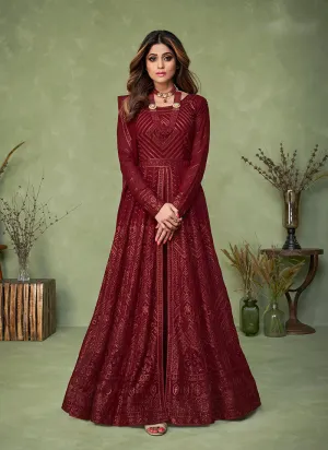 Red Sequence Embroidered Georgette Slit Style Anarkali Suit