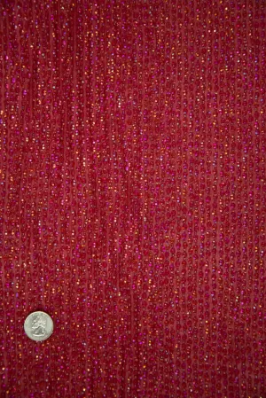 Red Sequins & Beads on Silk Chiffon Fabric