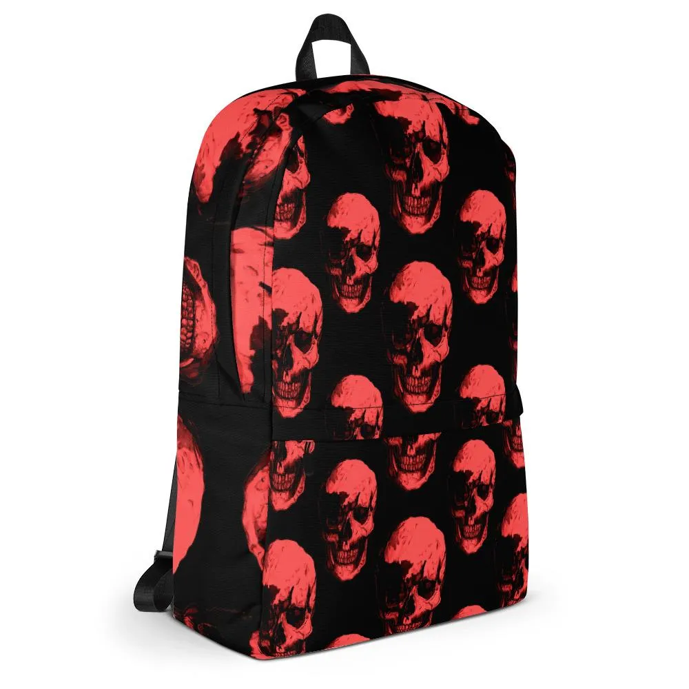 Red Skulls Polka Pattern Backpack by Robert Bowen