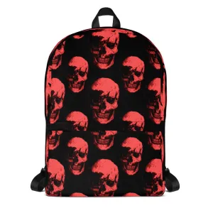 Red Skulls Polka Pattern Backpack by Robert Bowen