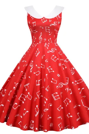 Red Sleeveless Print Swing Dresses