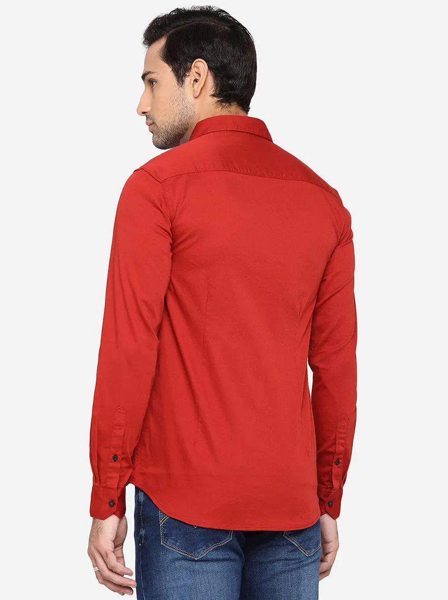 Red Solid Slim Fit Semi Casual Shirt | JadeBlue