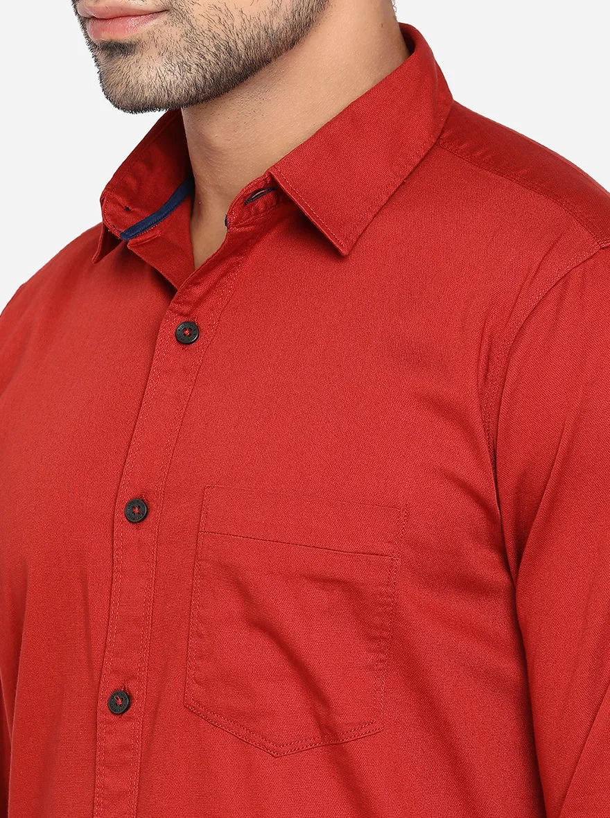 Red Solid Slim Fit Semi Casual Shirt | JadeBlue