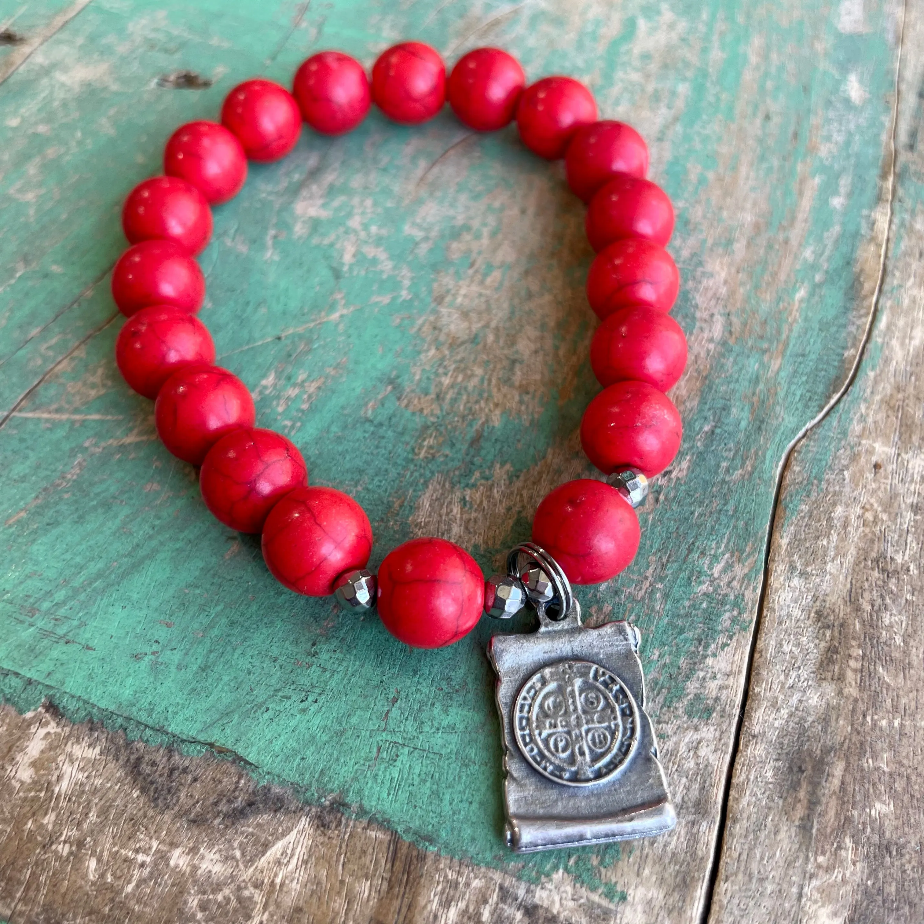 Red St Benedict Bracelet and Earrings