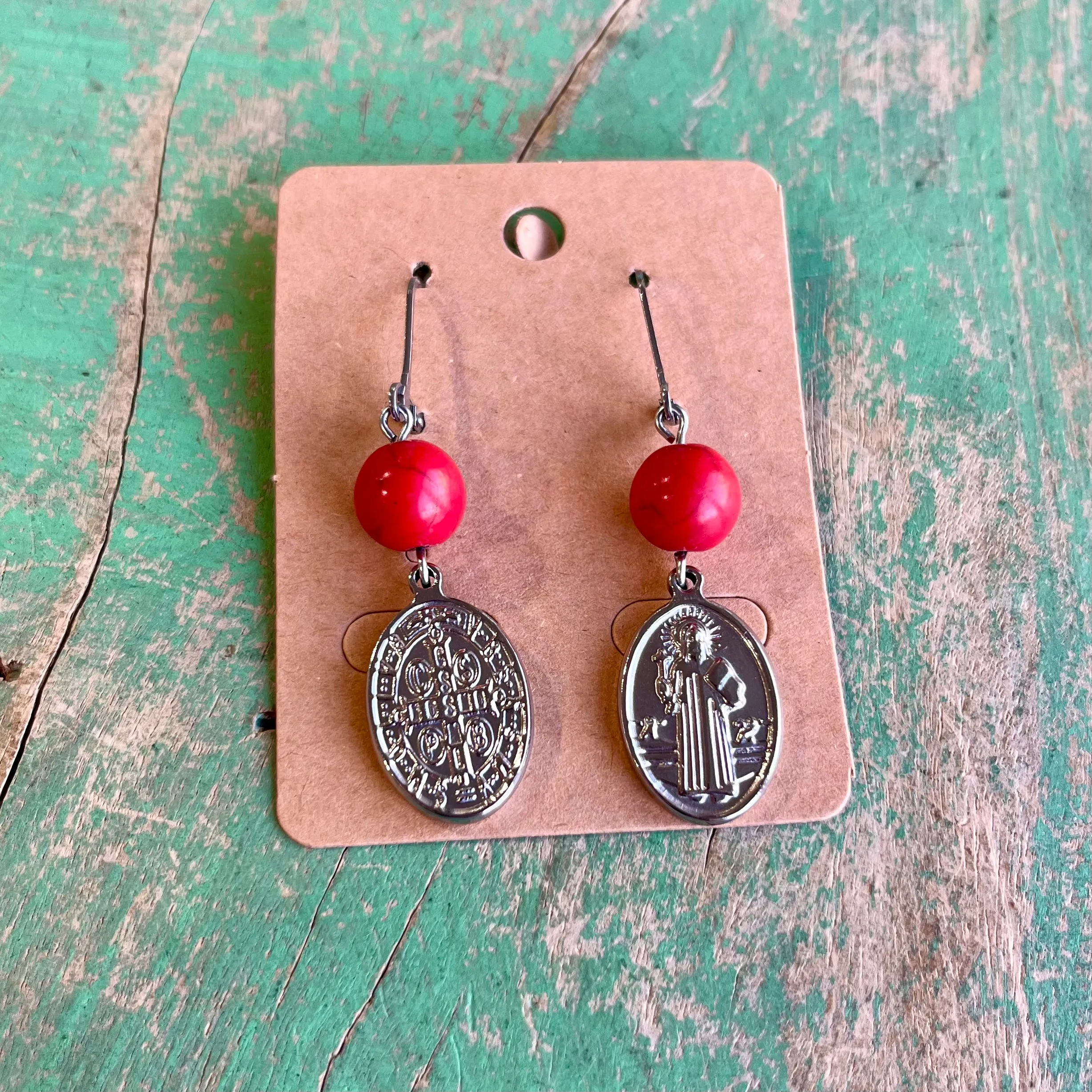 Red St Benedict Bracelet and Earrings