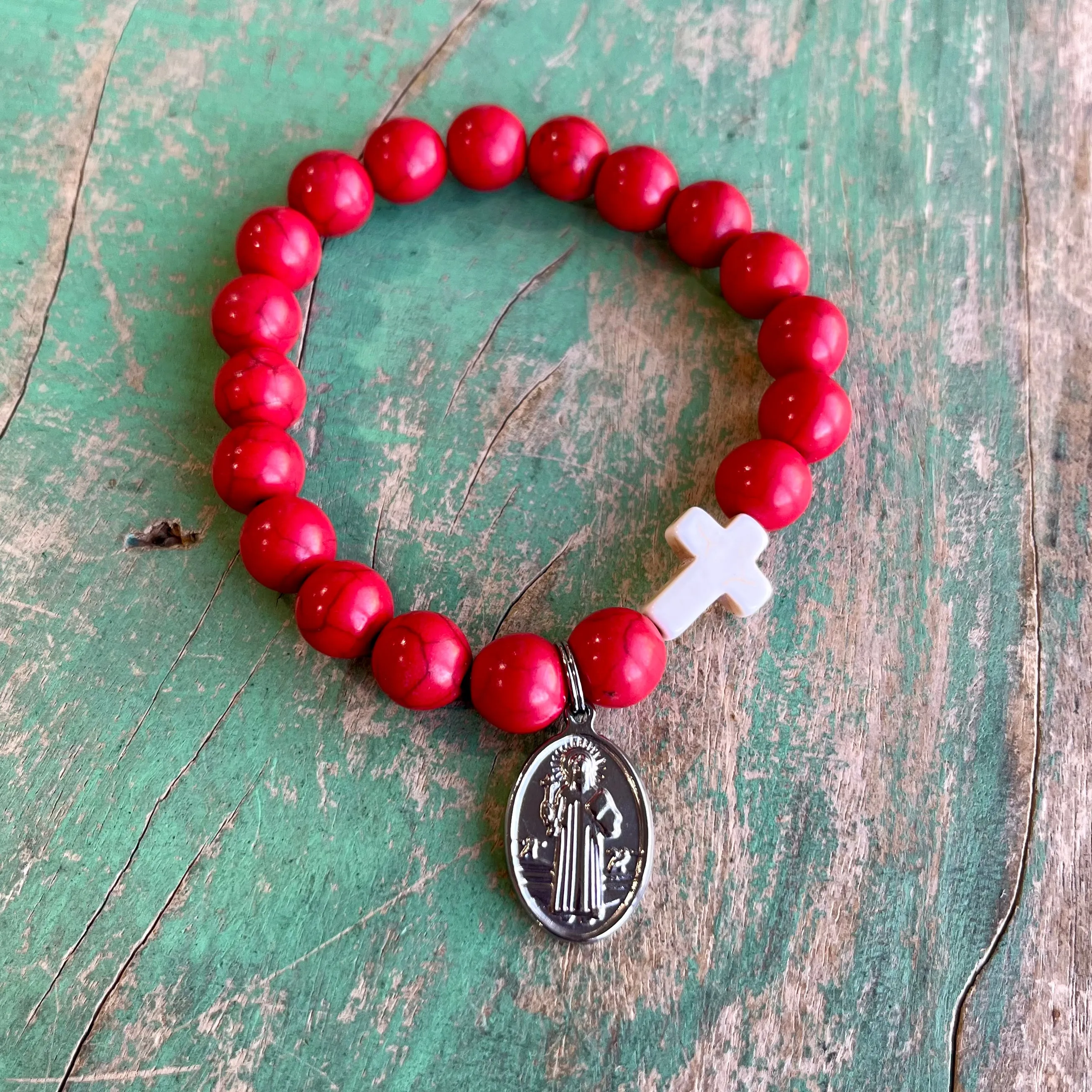 Red St Benedict Bracelet and Earrings