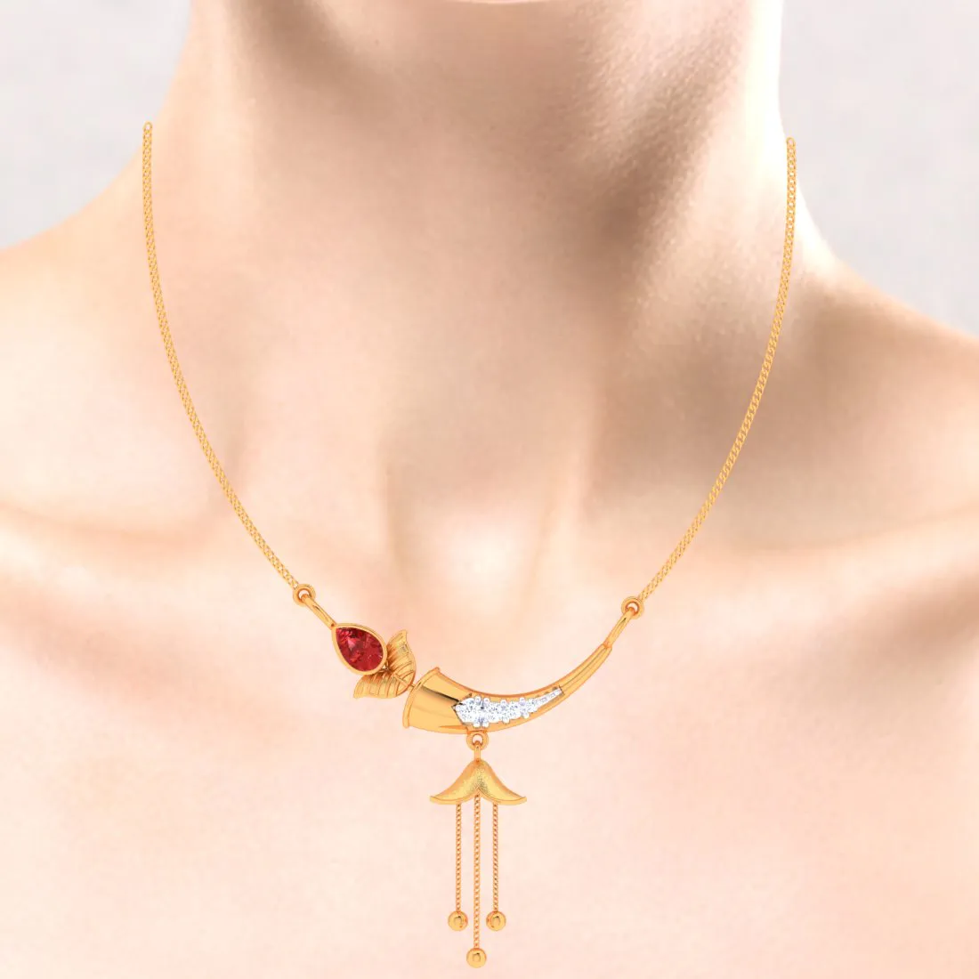 Red Stone Ball Drop 18k Gold Pendant With Dimond