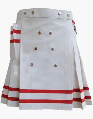 RED-STRAPPED WOMEN'S WHITE UTILITY MINI KILT