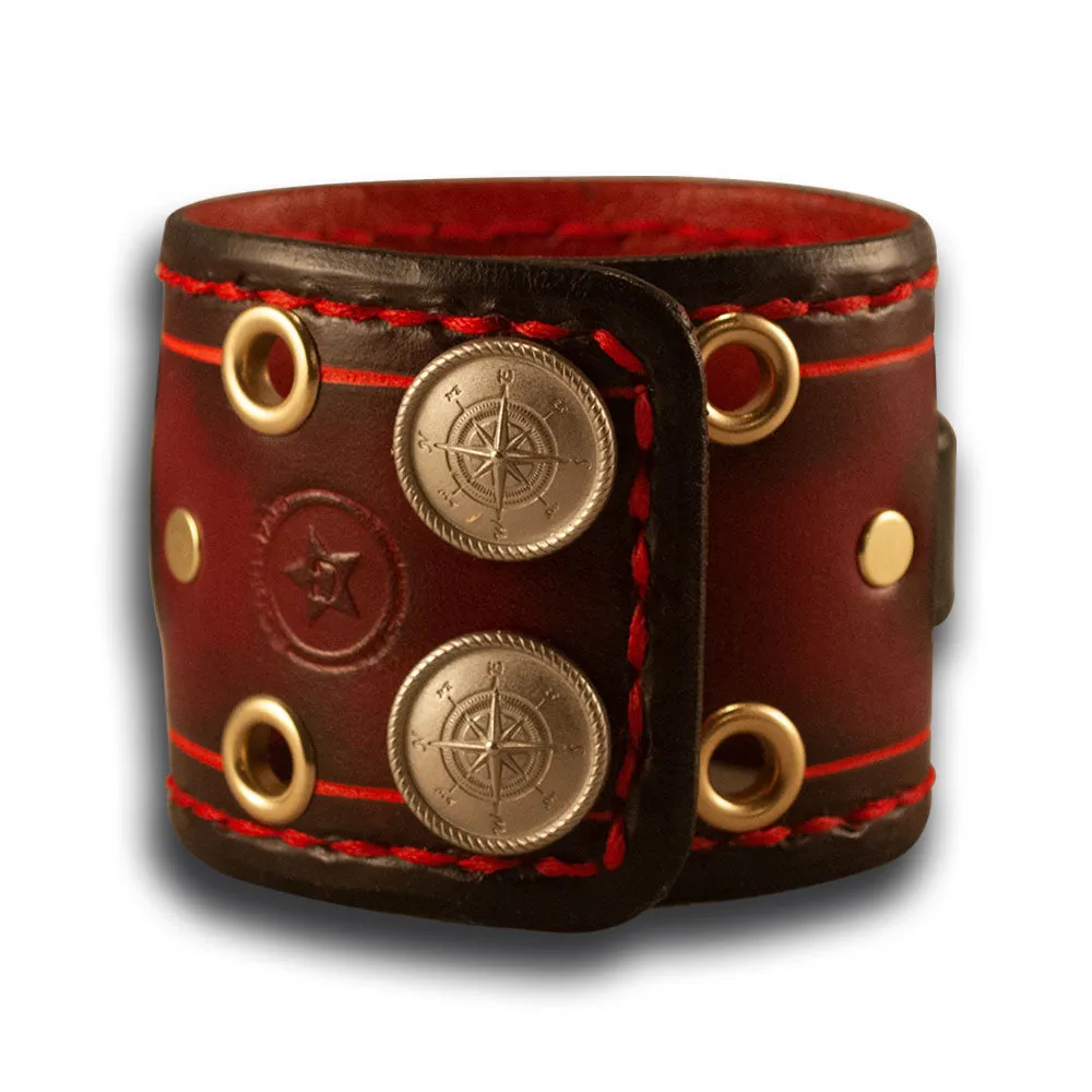 Red Stressed Leather Cuff Watch Band with Eyelets and Snaps