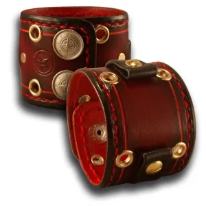 Red Stressed Leather Cuff Watch Band with Eyelets and Snaps