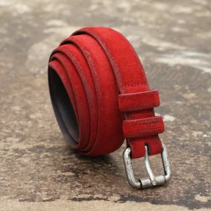 Red Suede Leather Thin Belt