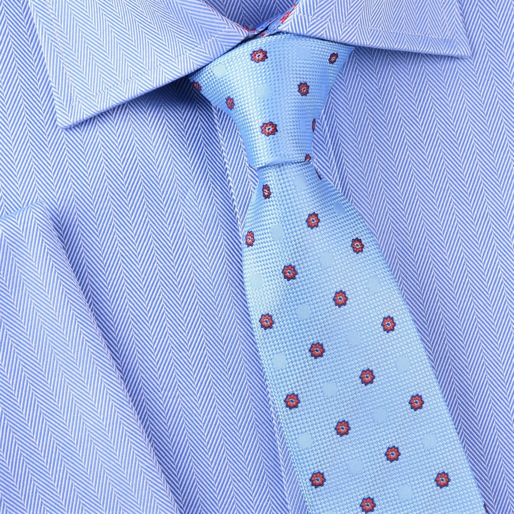 Red Sunflower Floral Light Blue Fade Polka Dots Skinny Tie 3"