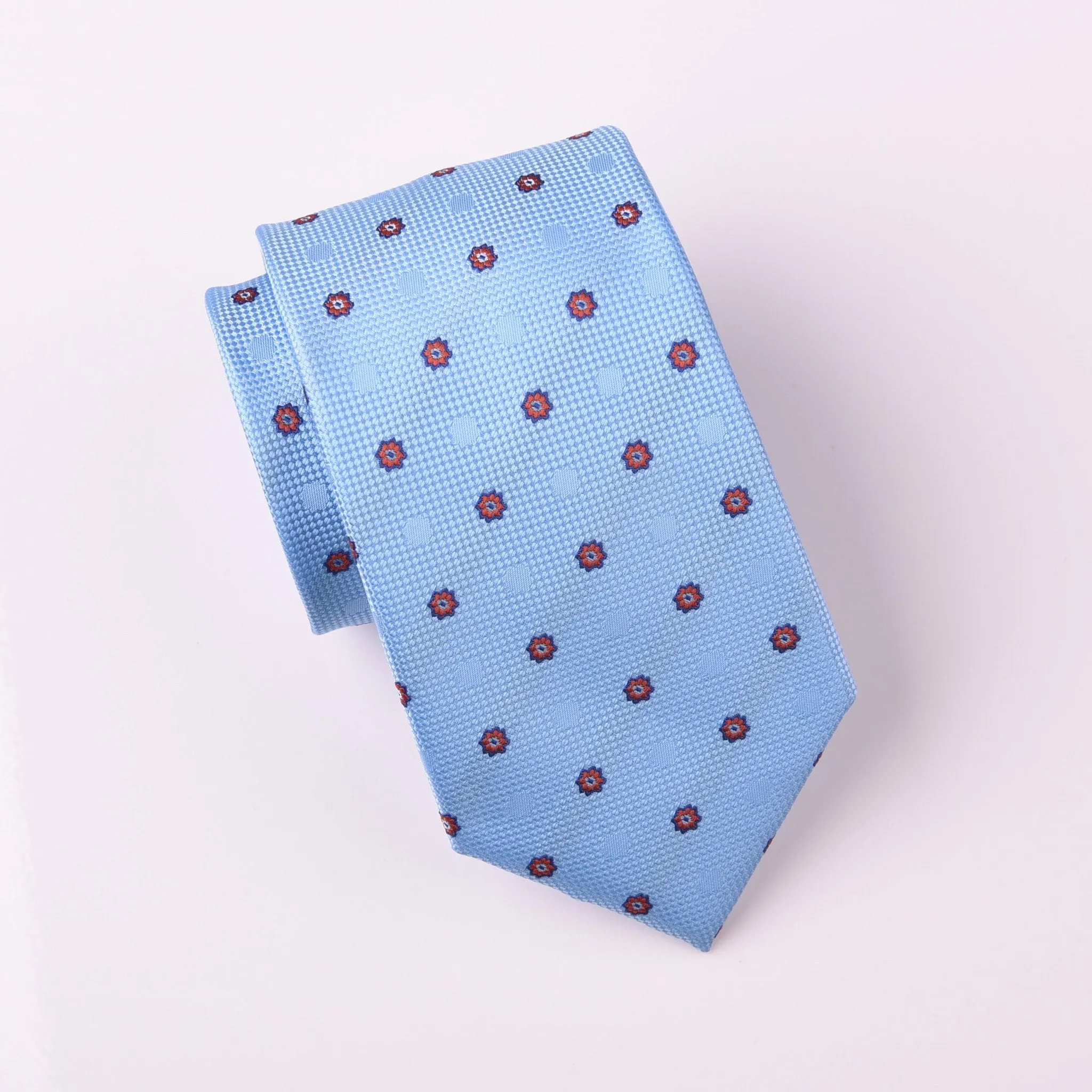 Red Sunflower Floral Light Blue Fade Polka Dots Skinny Tie 3"