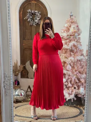 Red Sylvie Pleated Jumper Style Maxi Dress