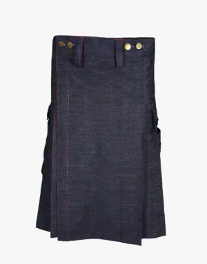 RED THREADED BLUE DENIM KILT