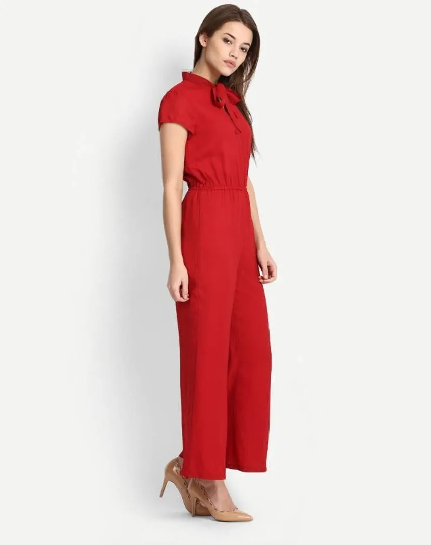 RED TIE NECK JUMPSUIT