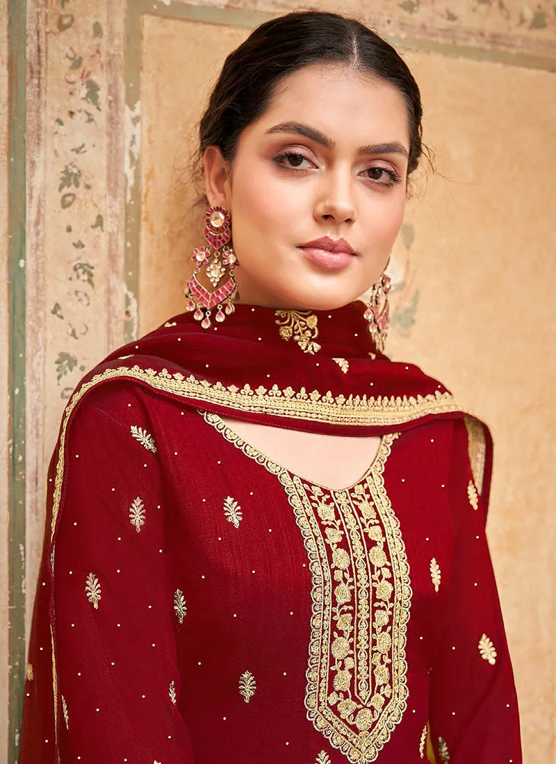 Red Traditional Embroidery Salwar Kameez