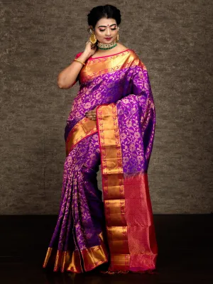 Red Violet Bridal Kanchipuram Silk Saree