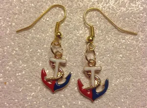 Red white and blue anchor earrings