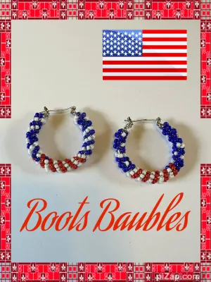 Red white and blue seed bead earrings