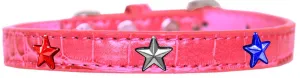 Red, White And Blue Star Widget Croc Dog Collar Bright Pink Size 12