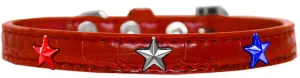 Red, White And Blue Star Widget Croc Dog Collar Red Size 14