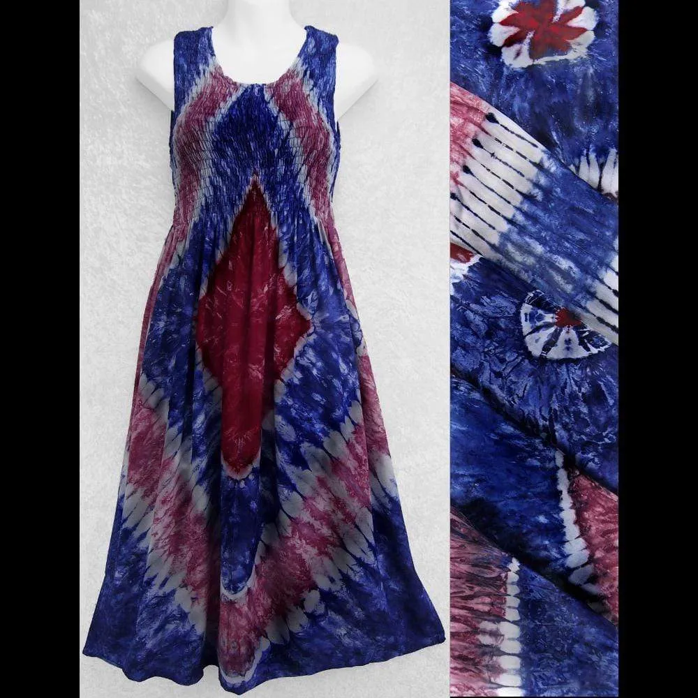 Red, White and Blue Tie-Dye Sarong Tank Dress