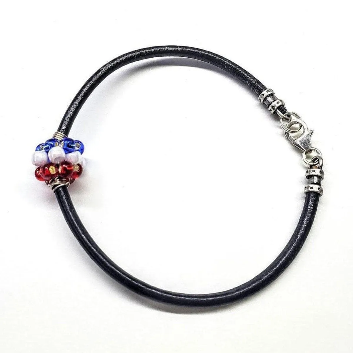 Red White Blue Beaded Bead Leather Bracelet