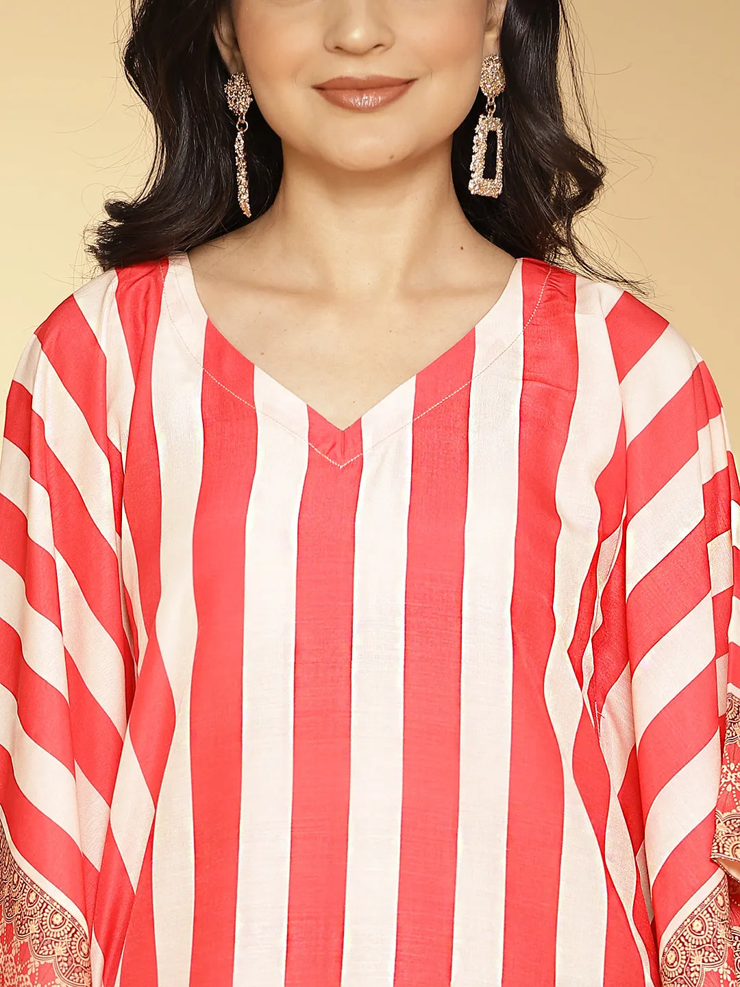 RedStripes Muslin Printed LongKaftan