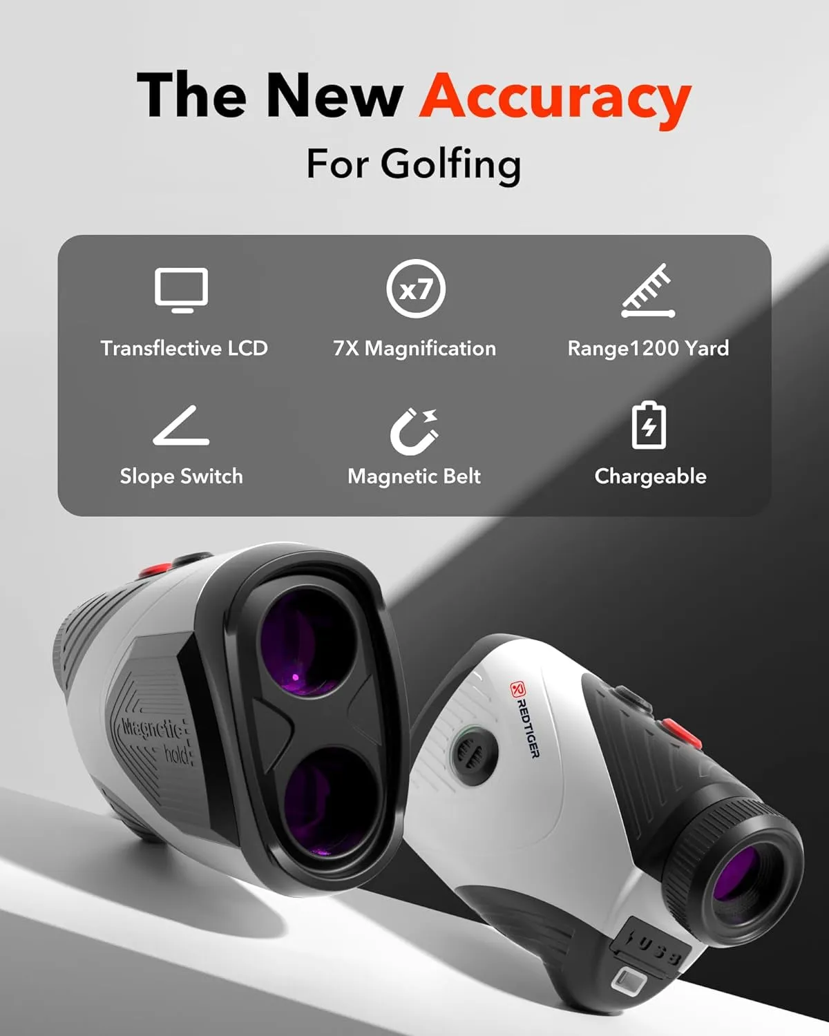 REDTIGER Golf Rangefinder with Slope, 1200 Yards Laser Range Finder Golfing, 7X Magnification, Flag Pole Locking Vibration, Rechargeable Range Finders with Magnet Stripe