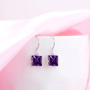 Regal Purple Majesty Rhodium-Plated Square CZ 925 Sterling Silver Earrings