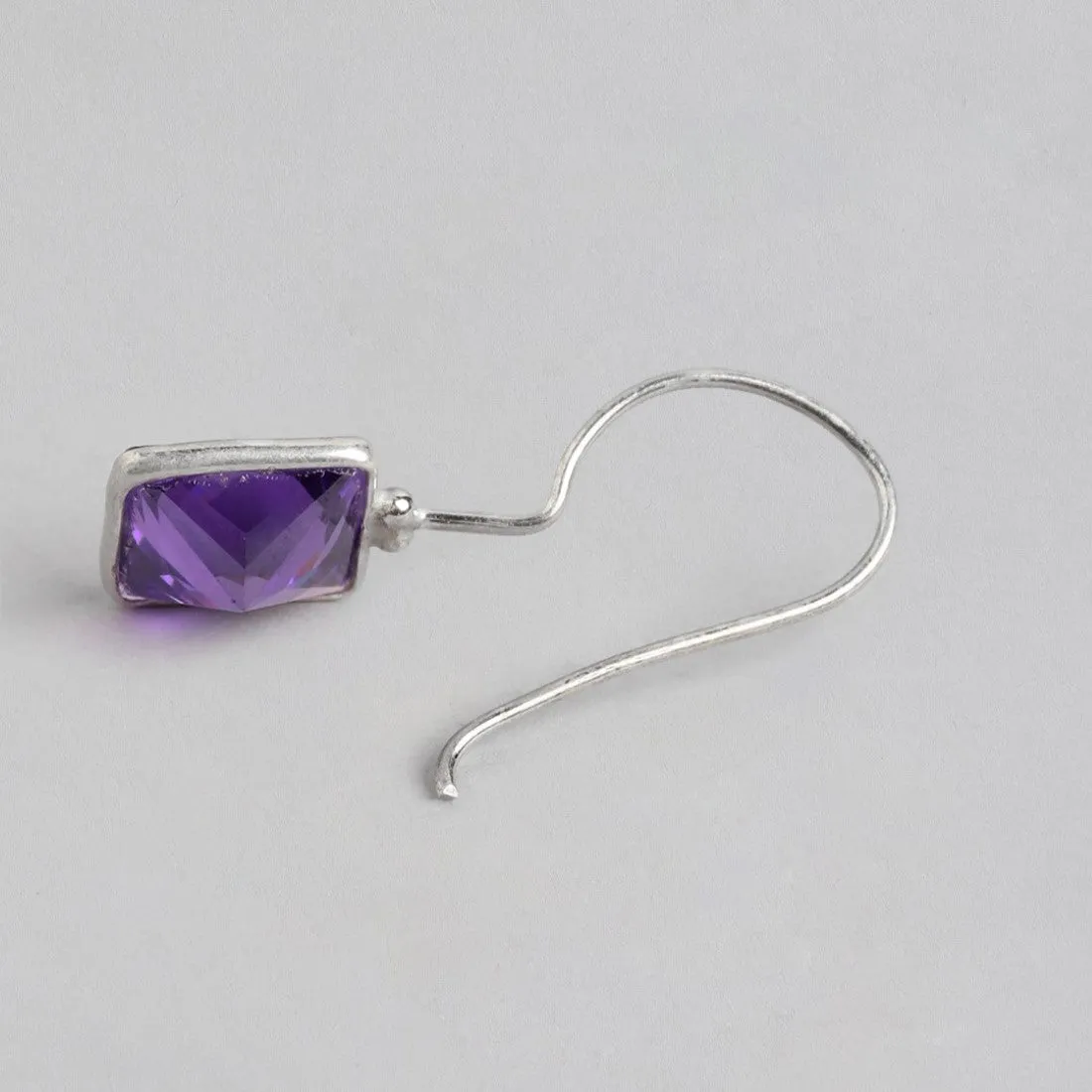 Regal Purple Majesty Rhodium-Plated Square CZ 925 Sterling Silver Earrings