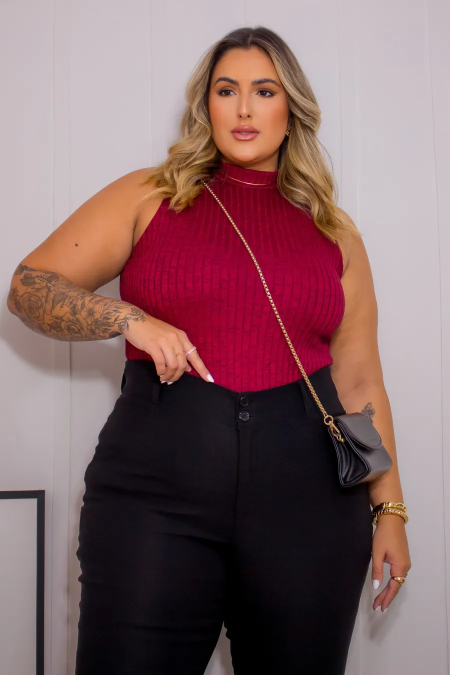 Regata Plus Size Canelada Eloa Bordô