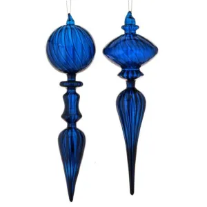 Regency International 12" Glass Opaque Finial Ornament, S/2 Asst. Midnight Blue