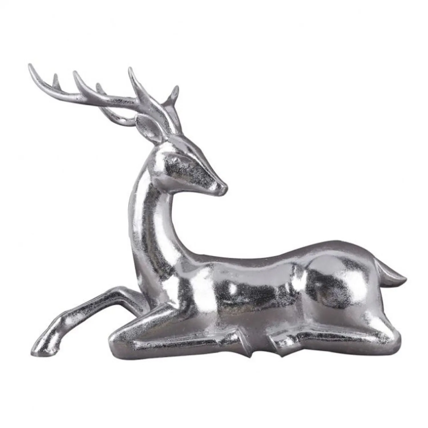 Regency International 12" Resin Sleek Laying Deer, Shiny Silver