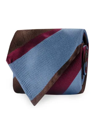 Regimental tie light blue burgundy and brown unlined - Fumagalli 1891