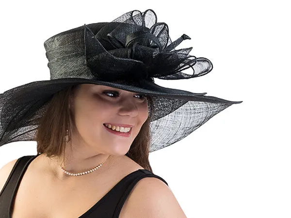 Regina Wide Brim Floppy Sinamay Hat Black