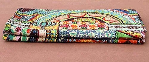 REGMESS Cotton Patchwork Floral Hand Printed Kantha Patch Design Bedding Quilt (Multicolour, 60x90 Inch)