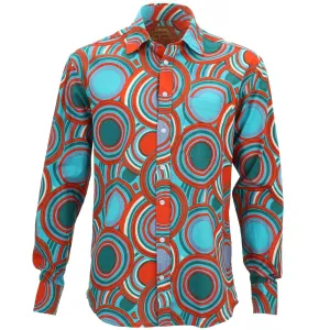 Regular Fit Long Sleeve Shirt - Retro Circle Red Teal