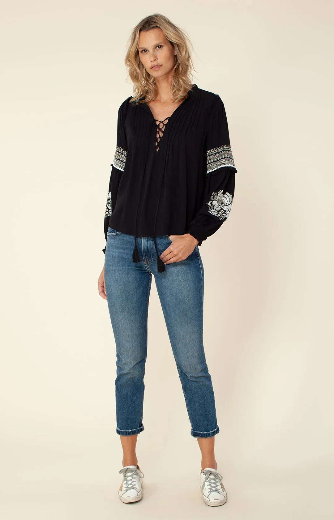 Reign Embroidered Lace-up Top