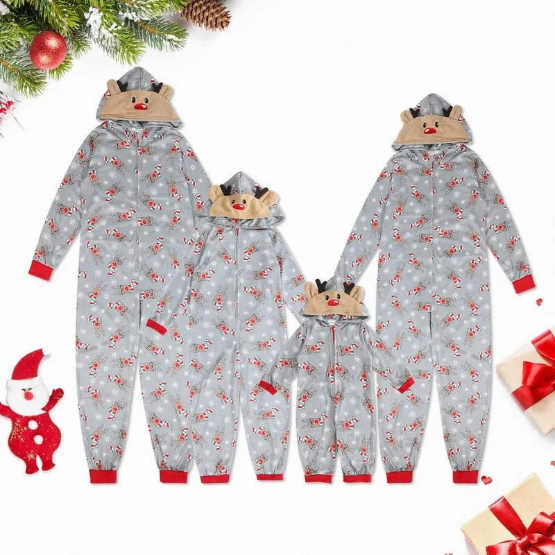 Reindeer Christmas Family Pajamas Onesies Hooded Jumpsuit Pajamas