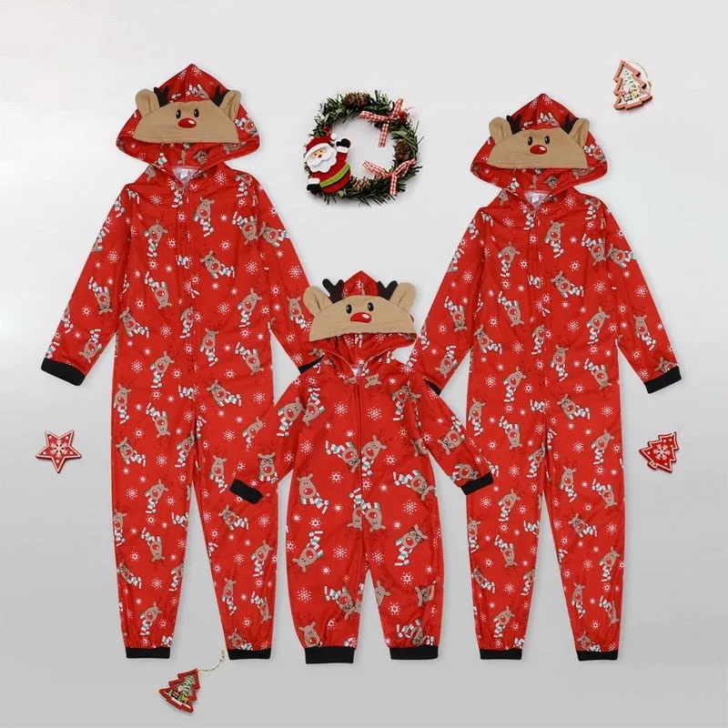 Reindeer Christmas Family Pajamas Onesies Hooded Jumpsuit Pajamas