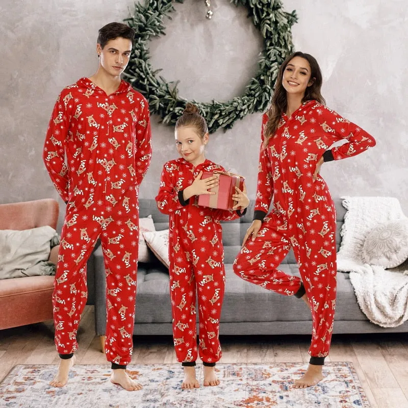 Reindeer Christmas Family Pajamas Onesies Hooded Jumpsuit Pajamas